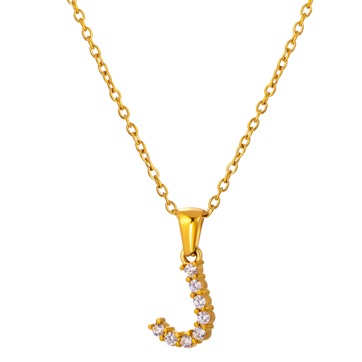 Stainless Steel Initial Necklace for Men and Women, Gold Tone Rhinestone Letter Pendant, A to Z Alphabet Jewelry, 21 x 13 mm