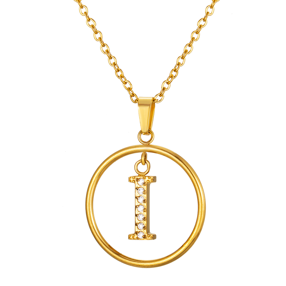 Initial Necklace for Women, Round Frame Letter Pendant, A to Z Alphabet Charm Necklace, Pave Initial Jewelry