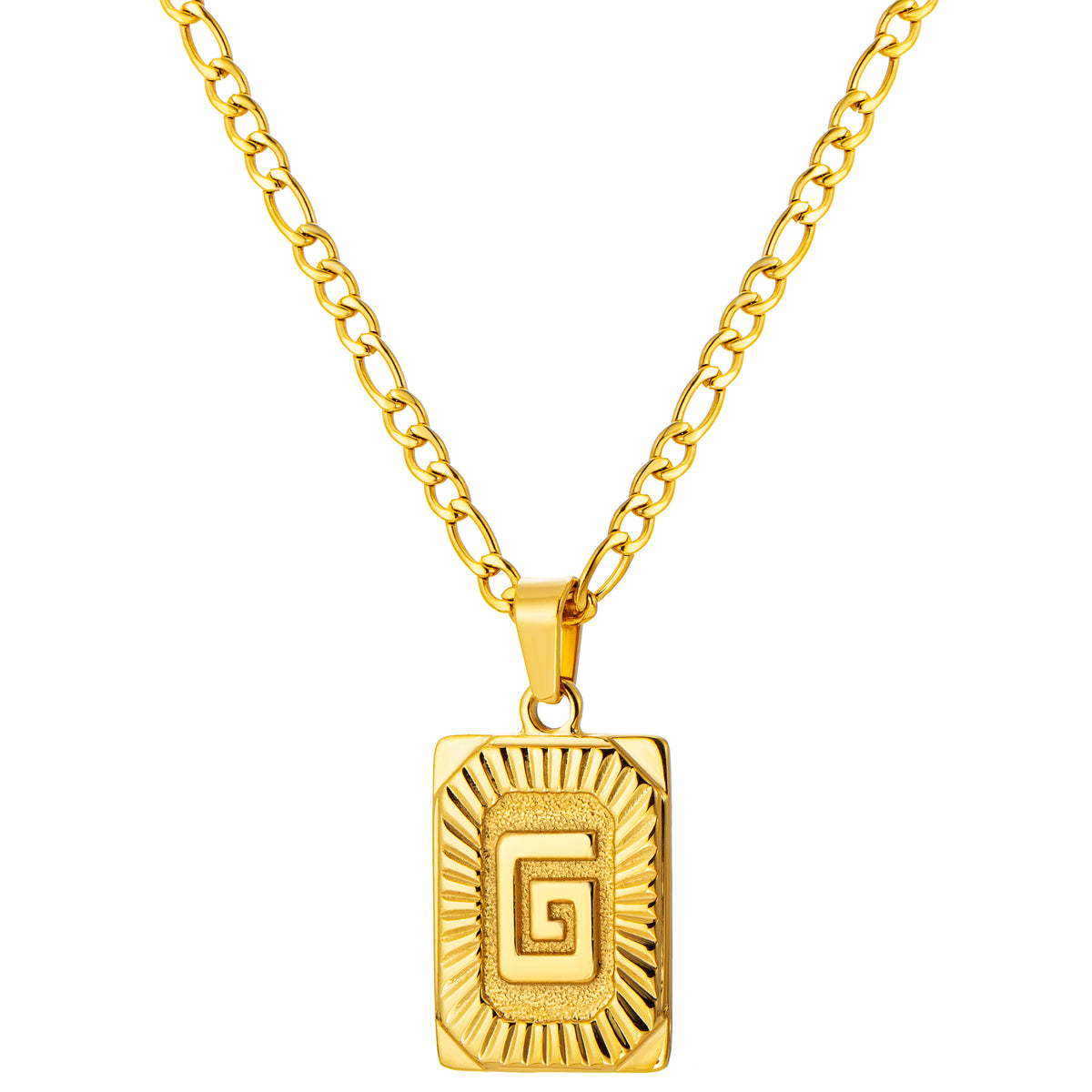 Stainless Steel Initial Necklace for Men and Women, Gold Tone Rectangular Letter Pendant, A to Z Alphabet Jewelry