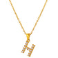 Stainless Steel Initial Necklace for Men and Women, Gold Tone Rhinestone Letter Pendant, A to Z Alphabet Jewelry, 21 x 13 mm