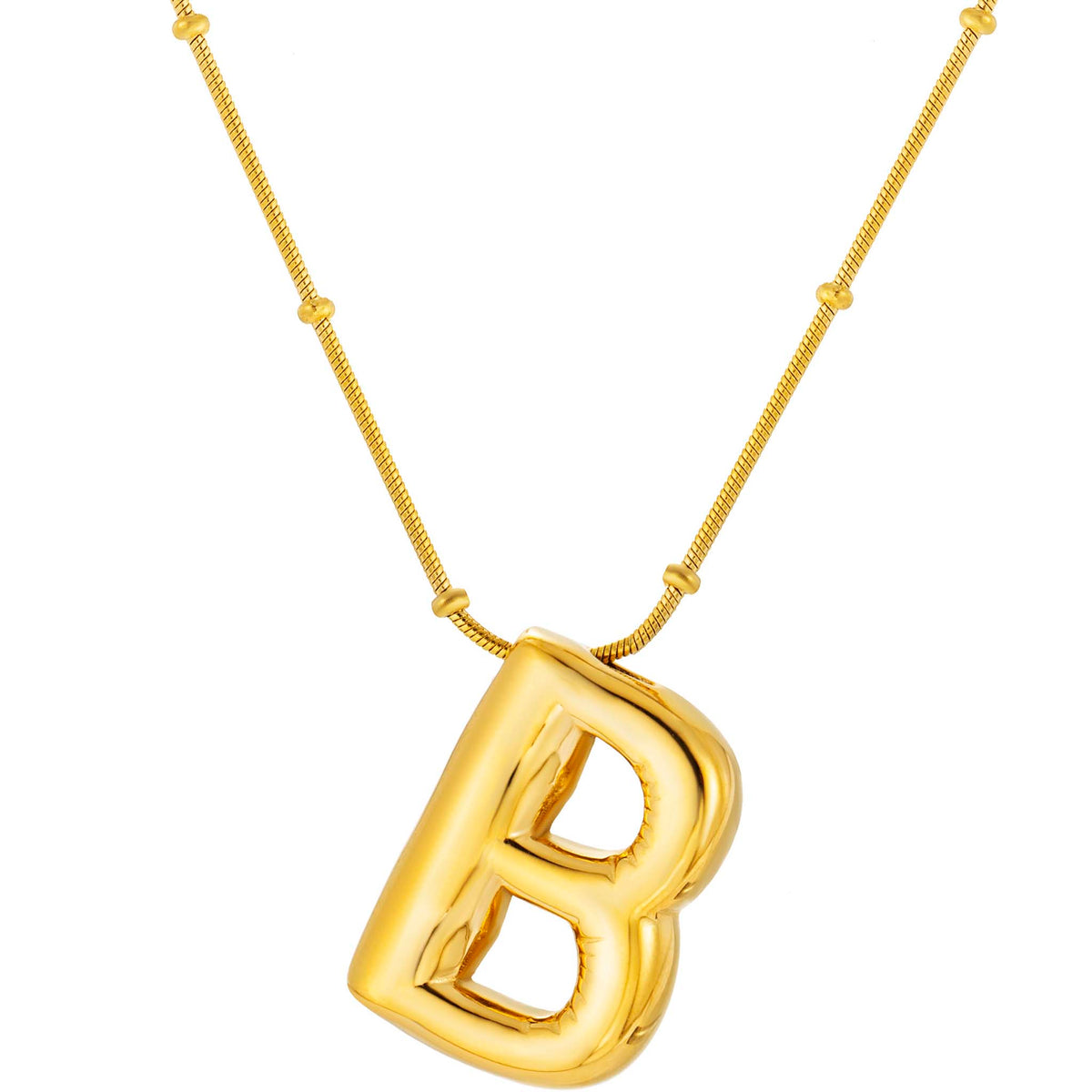 Initial Necklace for Women, Bubble Letter Pendant Necklace, A to Z Alphabet Charm, Beaded Chain Jewelry