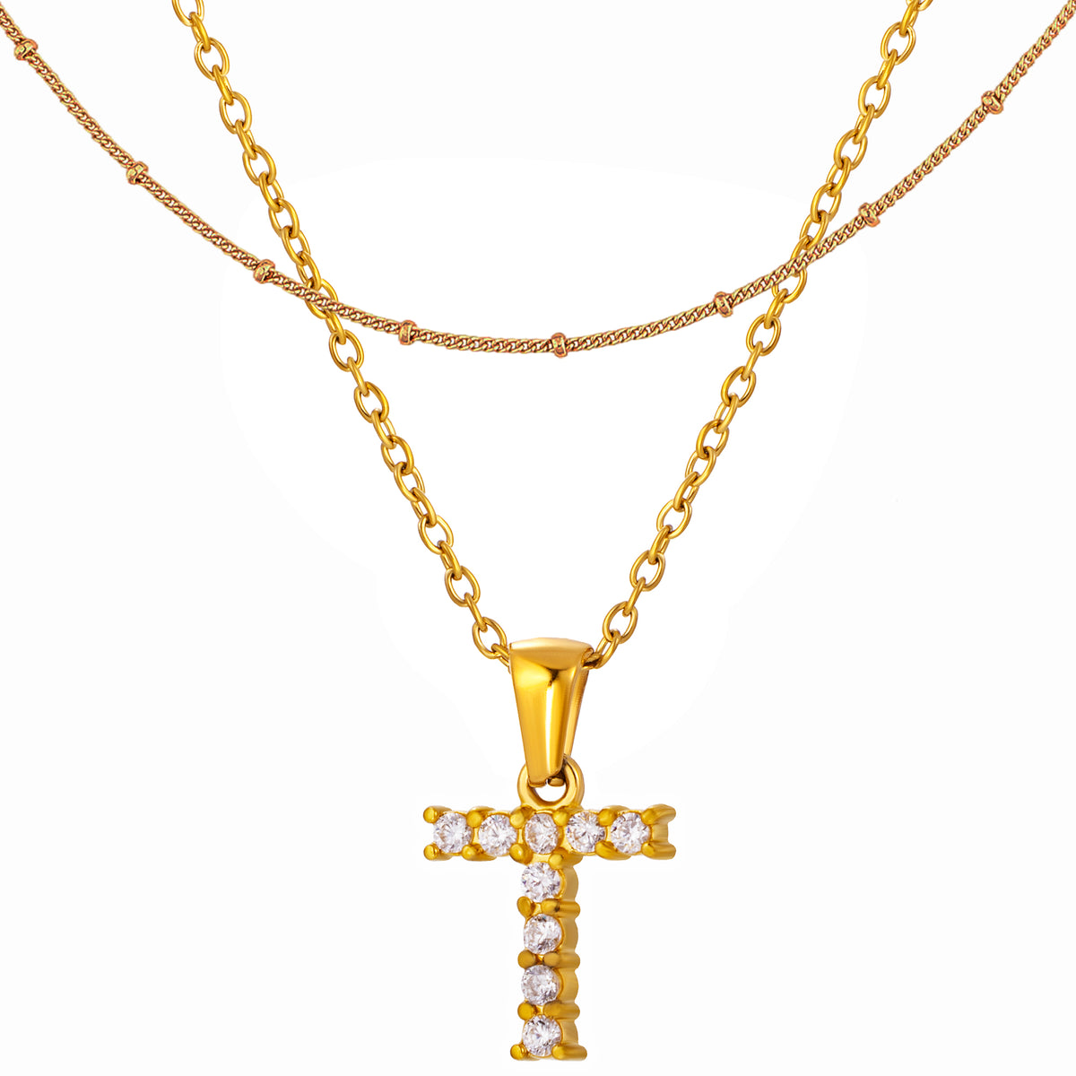 Stainless Steel Initial Necklace for Women, Gold Tone Crystal Letter Pendant, A-Z Alphabet Necklace, Personalized Jewelry Gift