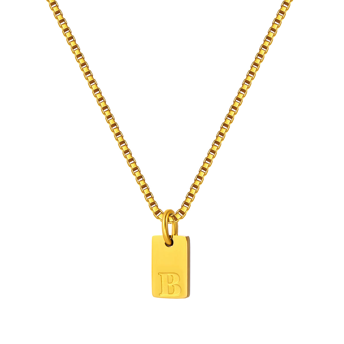 Stainless Steel Initial Necklace for Men and Women, Gold Tone Rectangular Letter Pendant Necklace, A to Z Alphabet Jewelry
