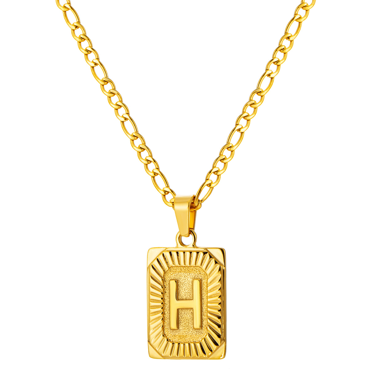 Stainless Steel Initial Necklace for Men and Women, Gold Tone Rectangular Letter Pendant, A to Z Alphabet Jewelry