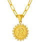 Initial Necklace for Women, Round Coin Letter Pendant, Textured Medallion Charm, Paperclip Chain Jewelry for Daily Wear
