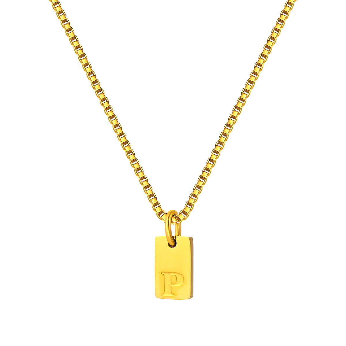 Stainless Steel Initial Necklace for Men and Women, Gold Tone Rectangular Letter Pendant Necklace, A to Z Alphabet Jewelry