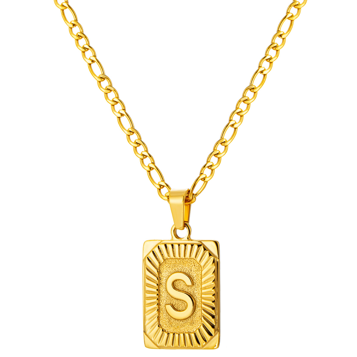Stainless Steel Initial Necklace for Men and Women, Gold Tone Rectangular Letter Pendant, A to Z Alphabet Jewelry