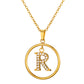 Initial Necklace for Women, Round Frame Letter Pendant, A to Z Alphabet Charm Necklace, Pave Initial Jewelry