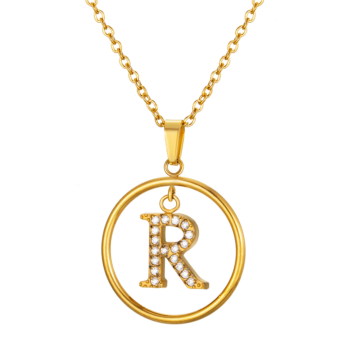 Initial Necklace for Women, Round Frame Letter Pendant, A to Z Alphabet Charm Necklace, Pave Initial Jewelry