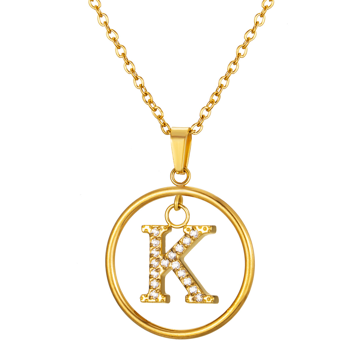 Initial Necklace for Women, Round Frame Letter Pendant, A to Z Alphabet Charm Necklace, Pave Initial Jewelry