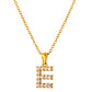 Stainless Steel Initial Necklace for Men and Women, Gold Tone Rhinestone Letter Pendant, A to Z Alphabet Jewelry, 21 x 13 mm