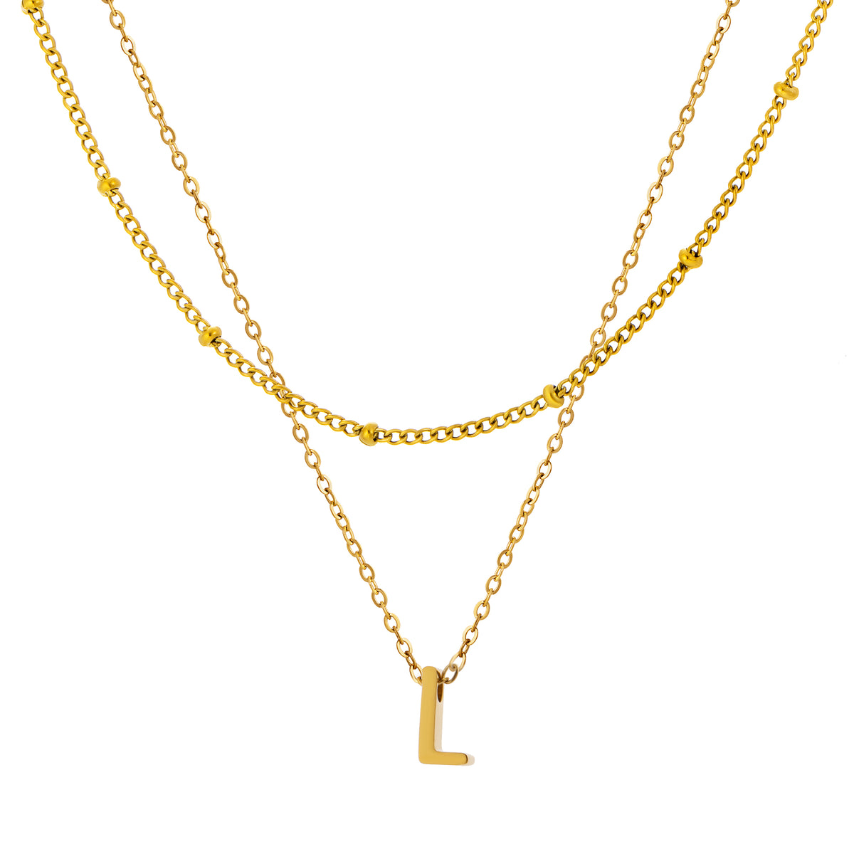 Petite Initial Necklace for Women, Layered Beaded Chain Necklace, A to Z Letter Pendant Jewelry for Daily Wear
