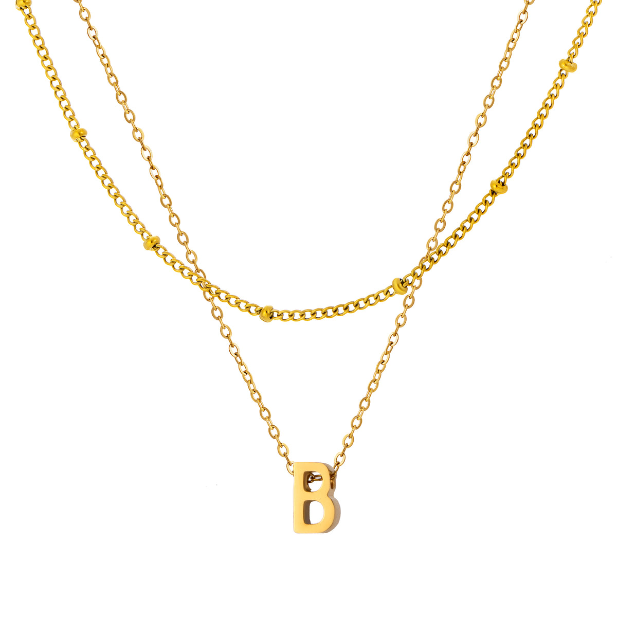 Petite Initial Necklace for Women, Layered Beaded Chain Necklace, A to Z Letter Pendant Jewelry for Daily Wear