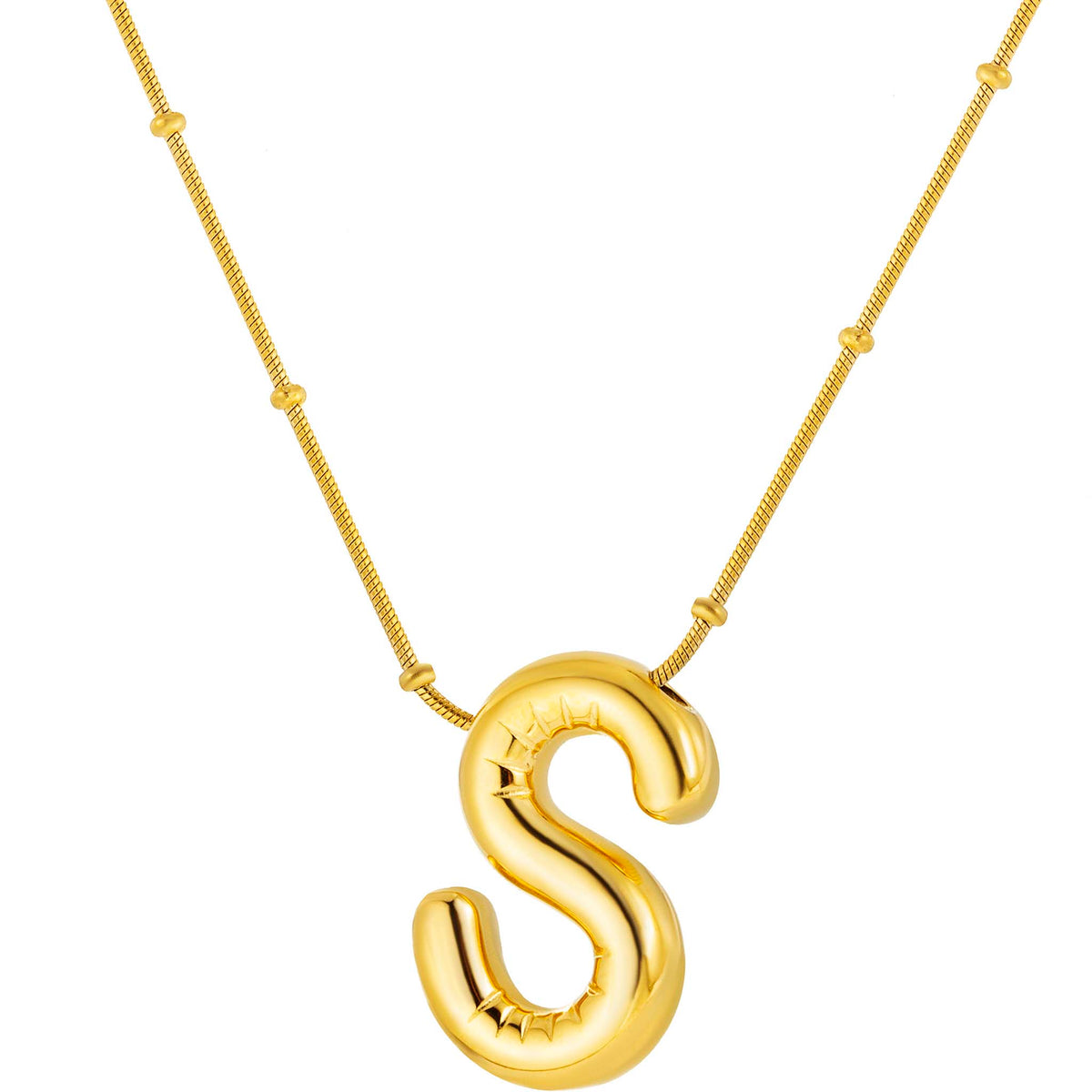 Initial Necklace for Women, Bubble Letter Pendant Necklace, A to Z Alphabet Charm, Beaded Chain Jewelry