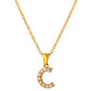 Stainless Steel Initial Necklace for Men and Women, Gold Tone Rhinestone Letter Pendant, A to Z Alphabet Jewelry, 21 x 13 mm