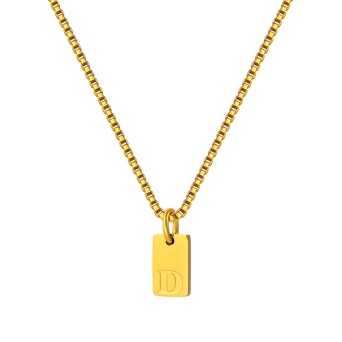 Stainless Steel Initial Necklace for Men and Women, Gold Tone Rectangular Letter Pendant Necklace, A to Z Alphabet Jewelry