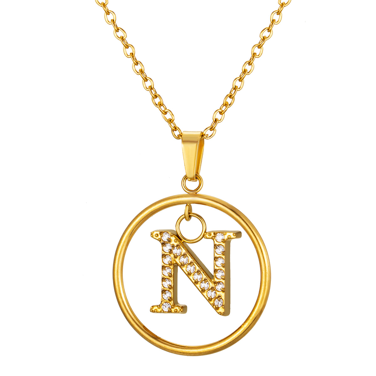 Initial Necklace for Women, Round Frame Letter Pendant, A to Z Alphabet Charm Necklace, Pave Initial Jewelry