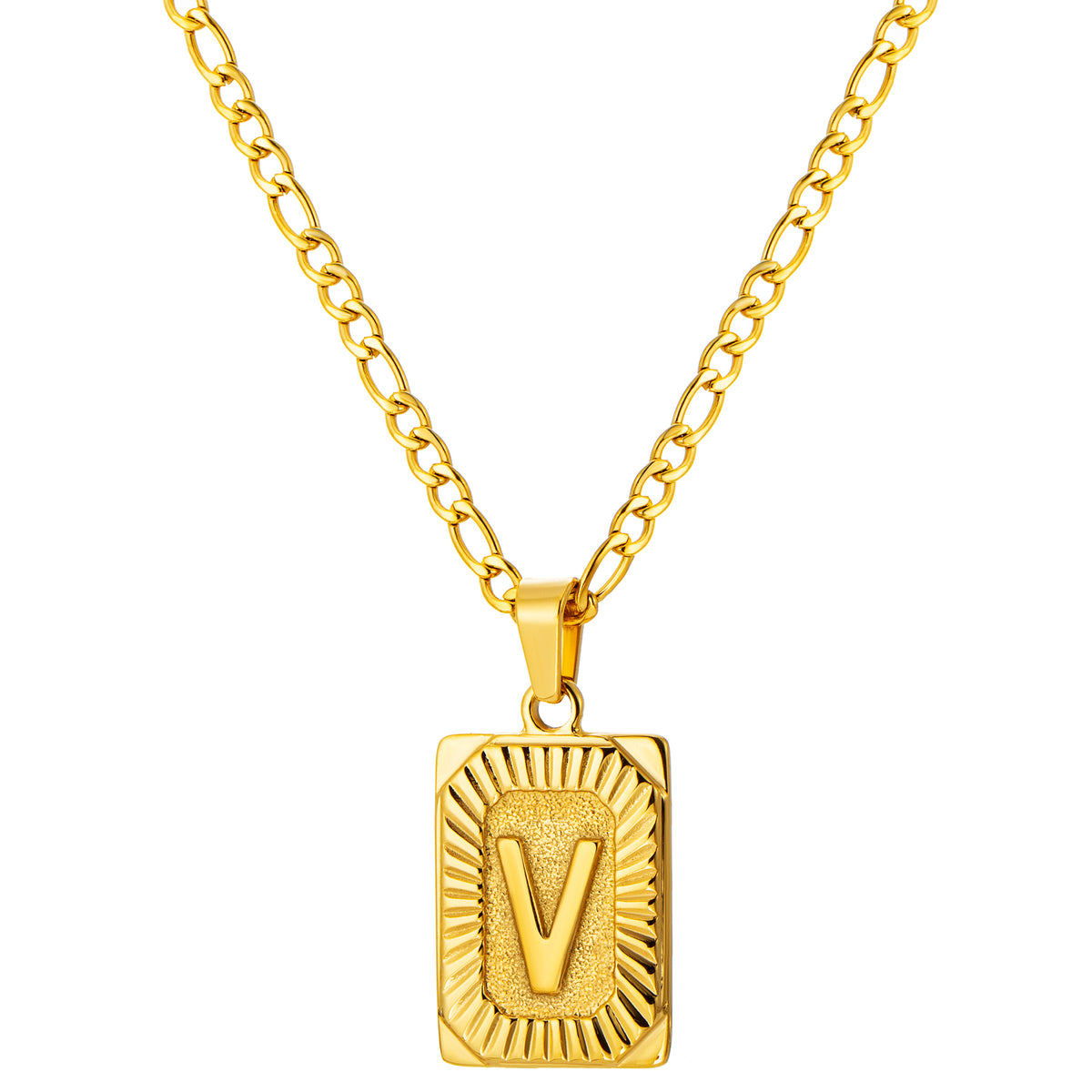 Stainless Steel Initial Necklace for Men and Women, Gold Tone Rectangular Letter Pendant, A to Z Alphabet Jewelry