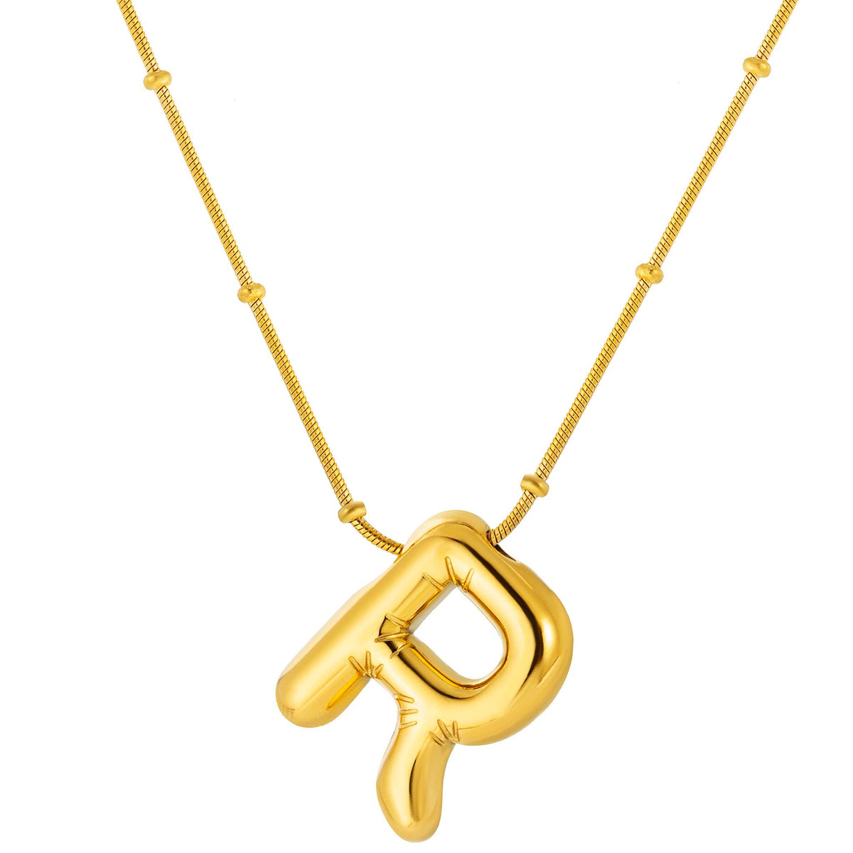 Initial Necklace for Women, Bubble Letter Pendant Necklace, A to Z Alphabet Charm, Beaded Chain Jewelry