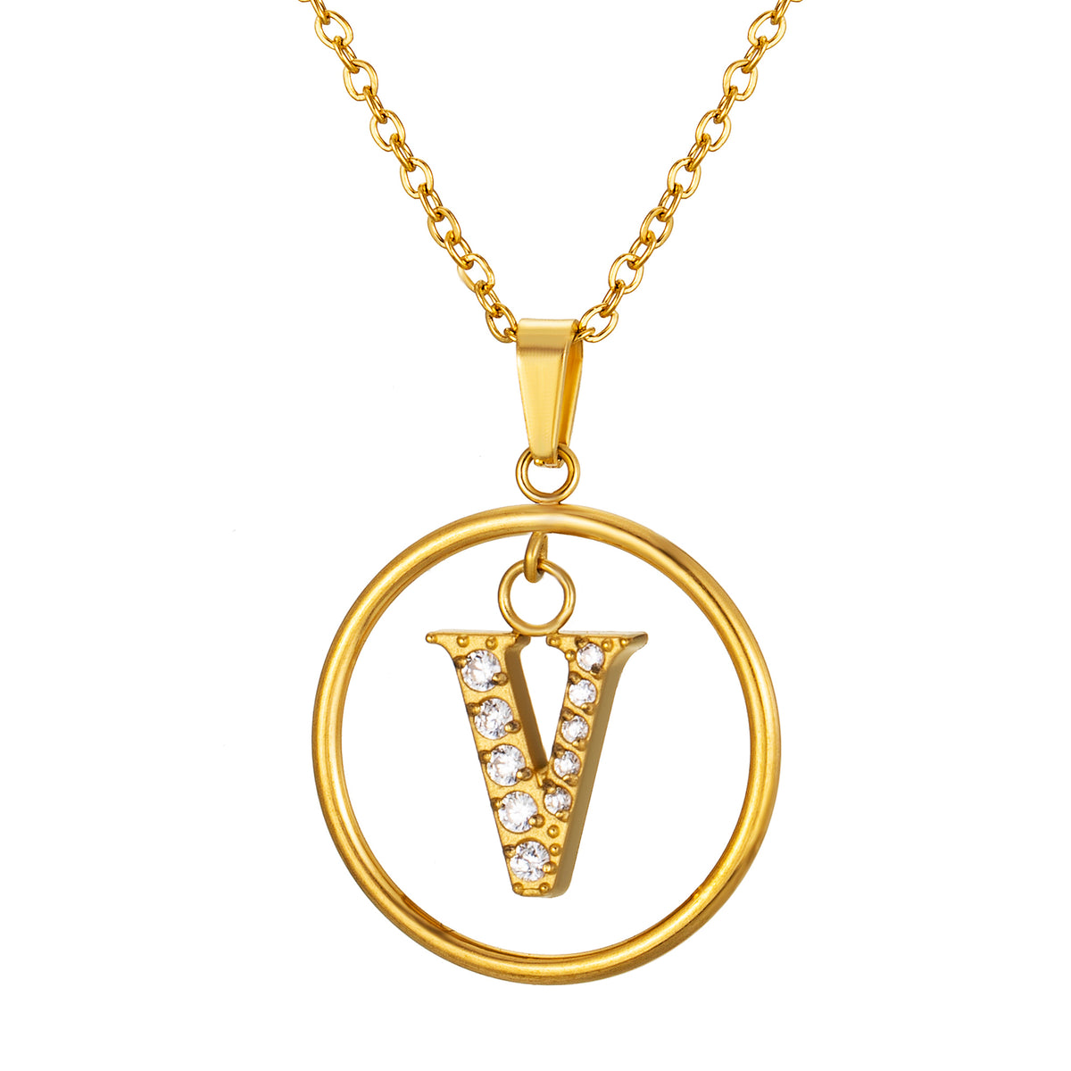Initial Necklace for Women, Round Frame Letter Pendant, A to Z Alphabet Charm Necklace, Pave Initial Jewelry