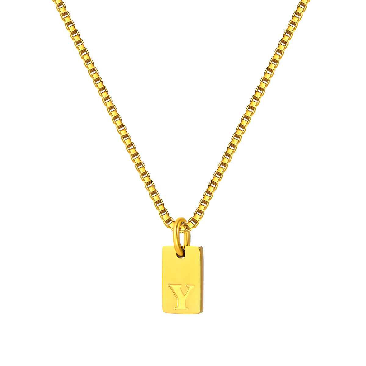 Stainless Steel Initial Necklace for Men and Women, Gold Tone Rectangular Letter Pendant Necklace, A to Z Alphabet Jewelry