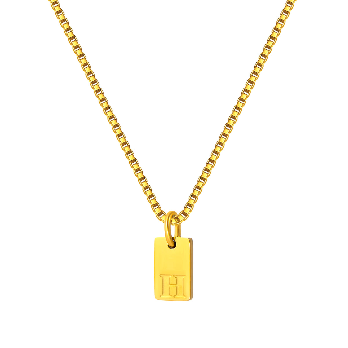 Stainless Steel Initial Necklace for Men and Women, Gold Tone Rectangular Letter Pendant Necklace, A to Z Alphabet Jewelry