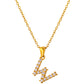 Stainless Steel Initial Necklace for Men and Women, Gold Tone Rhinestone Letter Pendant, A to Z Alphabet Jewelry, 21 x 13 mm