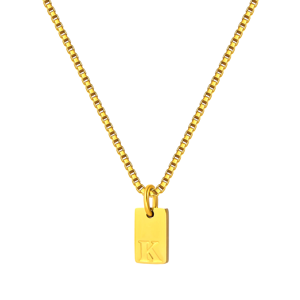 Stainless Steel Initial Necklace for Men and Women, Gold Tone Rectangular Letter Pendant Necklace, A to Z Alphabet Jewelry