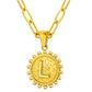 Initial Necklace for Women, Round Coin Letter Pendant, Textured Medallion Charm, Paperclip Chain Jewelry for Daily Wear