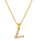 Stainless Steel Initial Necklace for Men and Women, Gold Tone Rhinestone Letter Pendant, A to Z Alphabet Jewelry, 21 x 13 mm