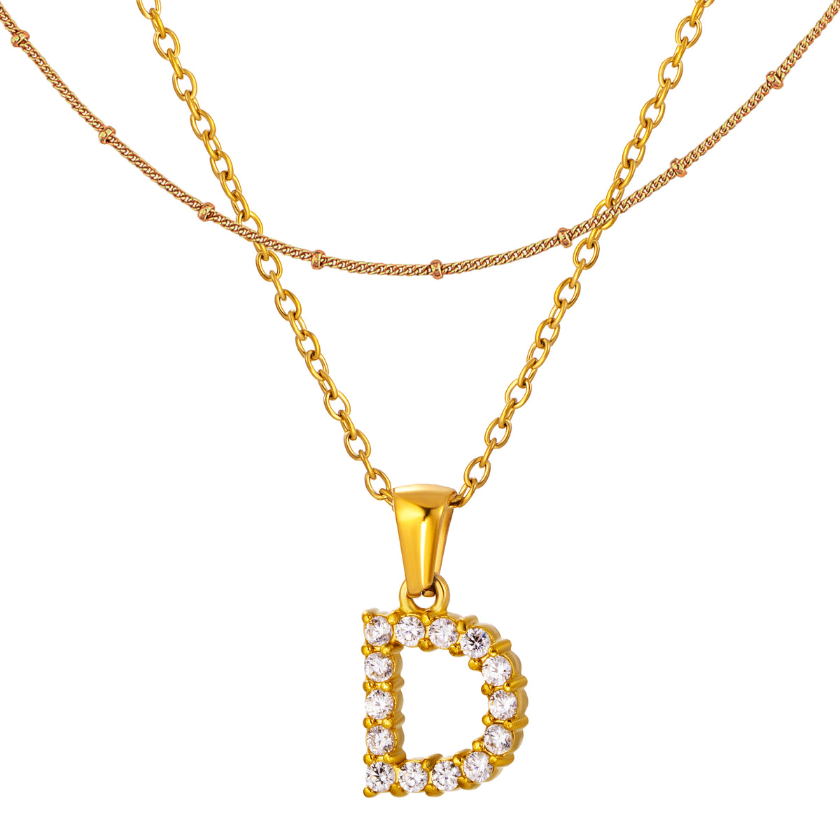 Stainless Steel Initial Necklace for Women, Gold Tone Crystal Letter Pendant, A-Z Alphabet Necklace, Personalized Jewelry Gift