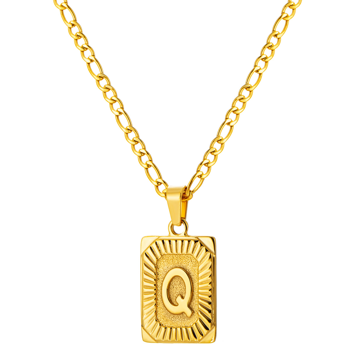Stainless Steel Initial Necklace for Men and Women, Gold Tone Rectangular Letter Pendant, A to Z Alphabet Jewelry