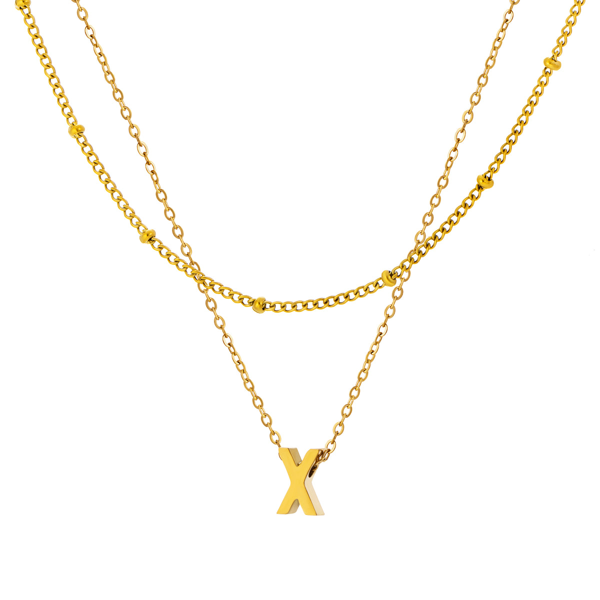 Petite Initial Necklace for Women, Layered Beaded Chain Necklace, A to Z Letter Pendant Jewelry for Daily Wear