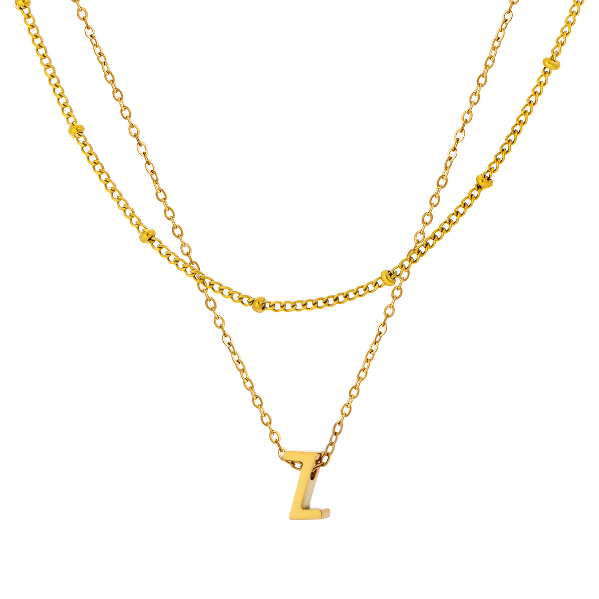 Petite Initial Necklace for Women, Layered Beaded Chain Necklace, A to Z Letter Pendant Jewelry for Daily Wear