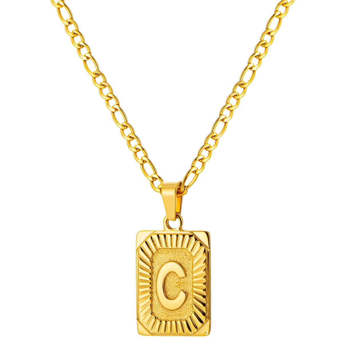 Stainless Steel Initial Necklace for Men and Women, Gold Tone Rectangular Letter Pendant, A to Z Alphabet Jewelry