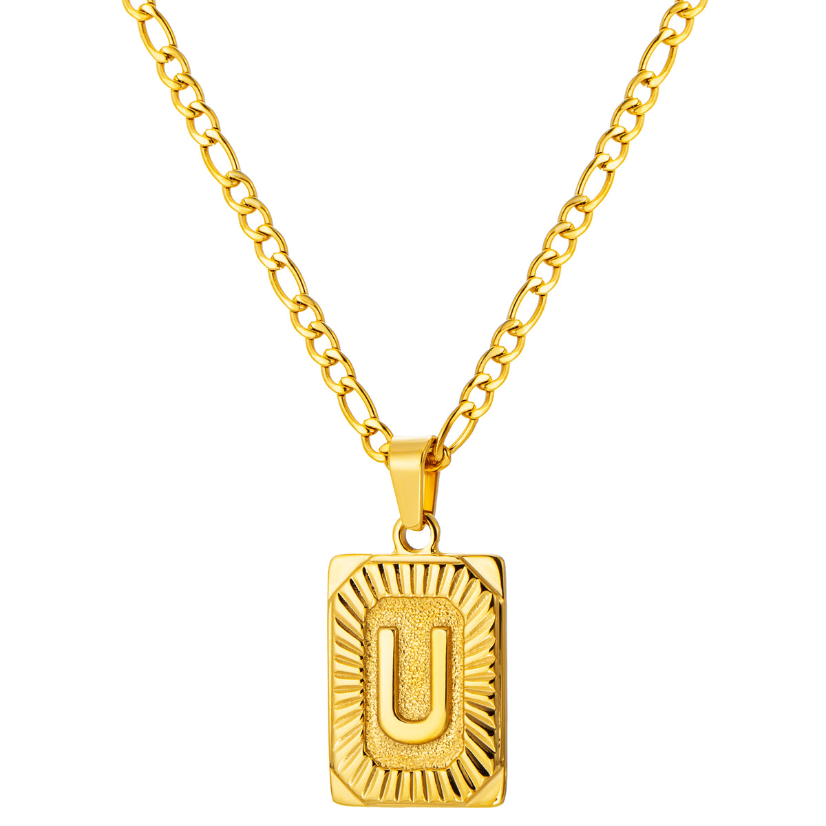 Stainless Steel Initial Necklace for Men and Women, Gold Tone Rectangular Letter Pendant, A to Z Alphabet Jewelry