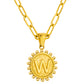 Initial Necklace for Women, Round Coin Letter Pendant, Textured Medallion Charm, Paperclip Chain Jewelry for Daily Wear