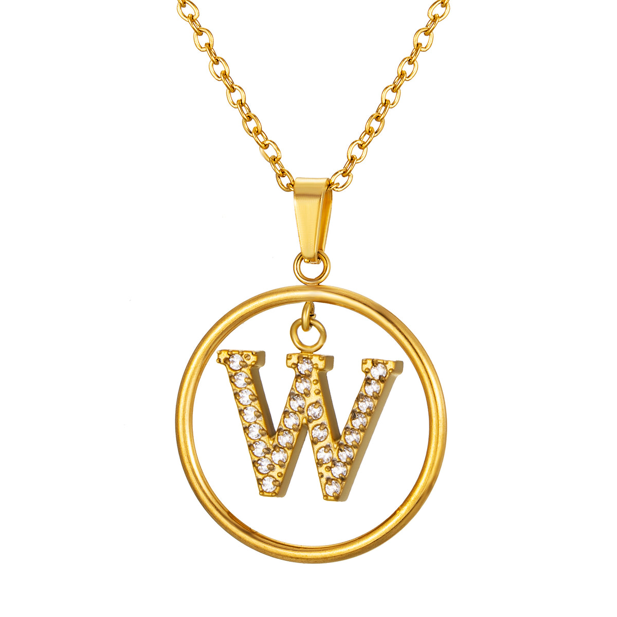 Initial Necklace for Women, Round Frame Letter Pendant, A to Z Alphabet Charm Necklace, Pave Initial Jewelry