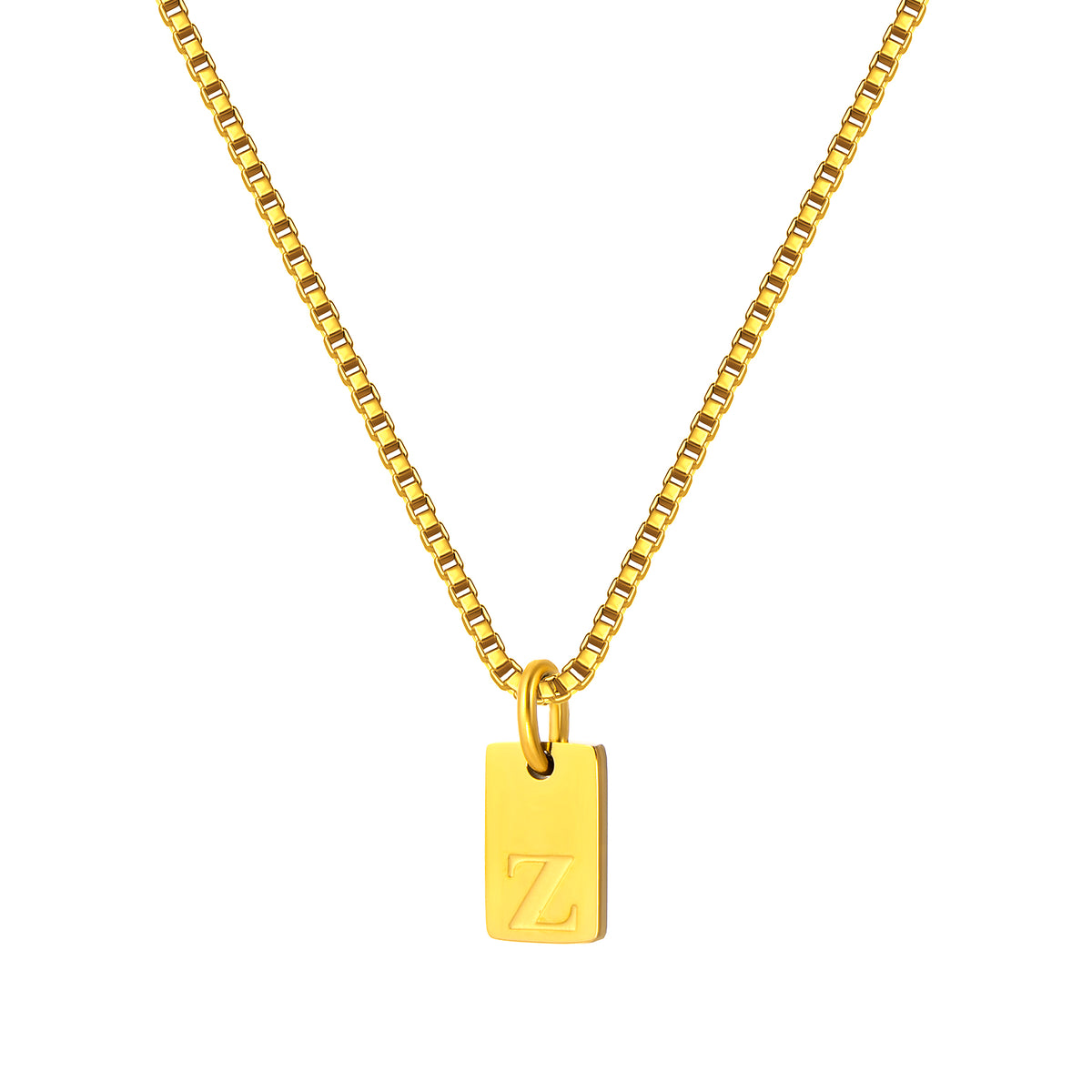 Stainless Steel Initial Necklace for Men and Women, Gold Tone Rectangular Letter Pendant Necklace, A to Z Alphabet Jewelry