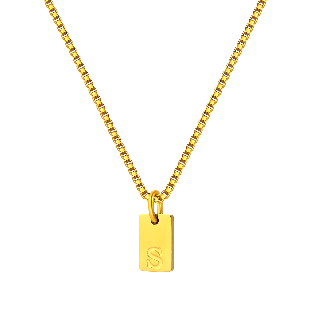 Stainless Steel Initial Necklace for Men and Women, Gold Tone Rectangular Letter Pendant Necklace, A to Z Alphabet Jewelry