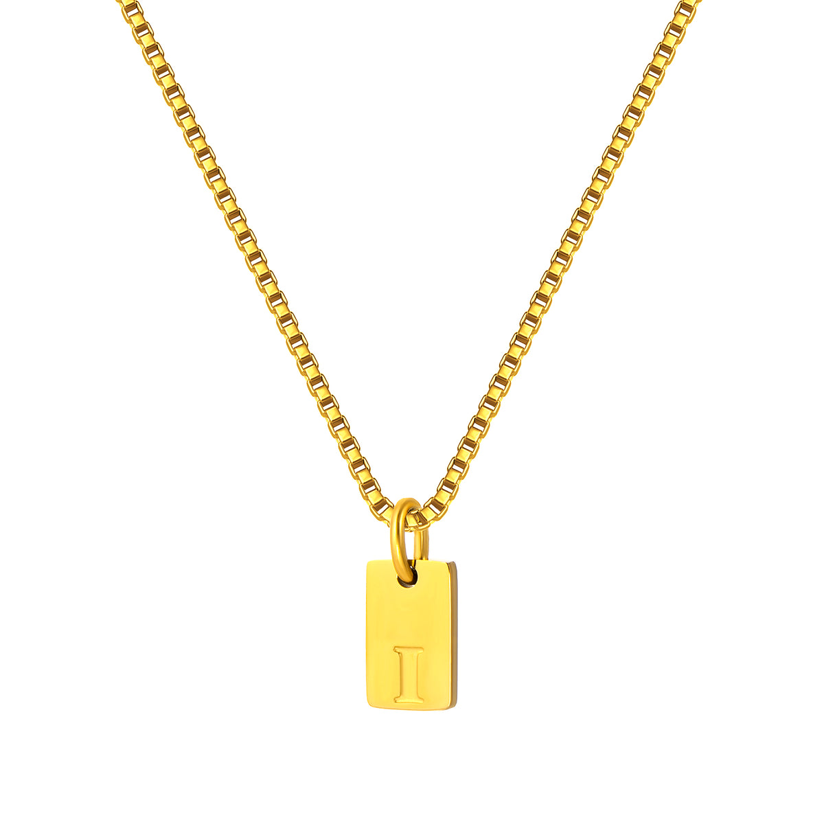 Stainless Steel Initial Necklace for Men and Women, Gold Tone Rectangular Letter Pendant Necklace, A to Z Alphabet Jewelry