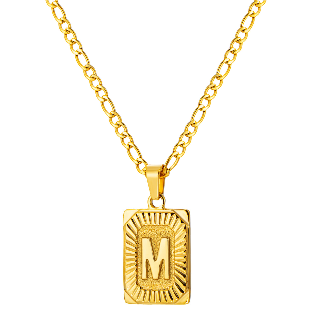 Stainless Steel Initial Necklace for Men and Women, Gold Tone Rectangular Letter Pendant, A to Z Alphabet Jewelry