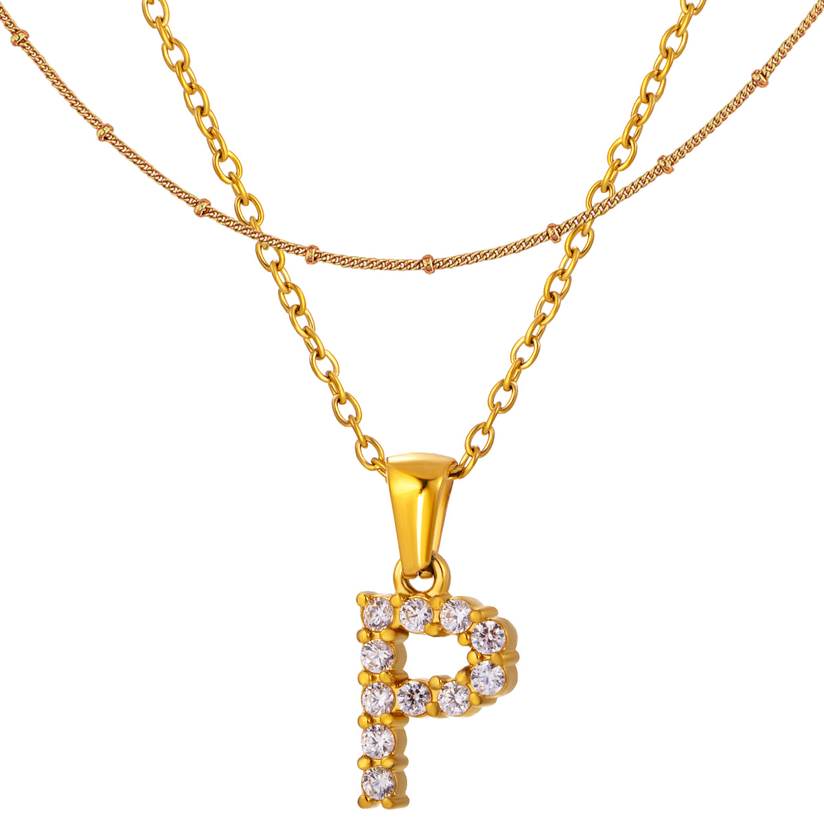 Stainless Steel Initial Necklace for Women, Gold Tone Crystal Letter Pendant, A-Z Alphabet Necklace, Personalized Jewelry Gift