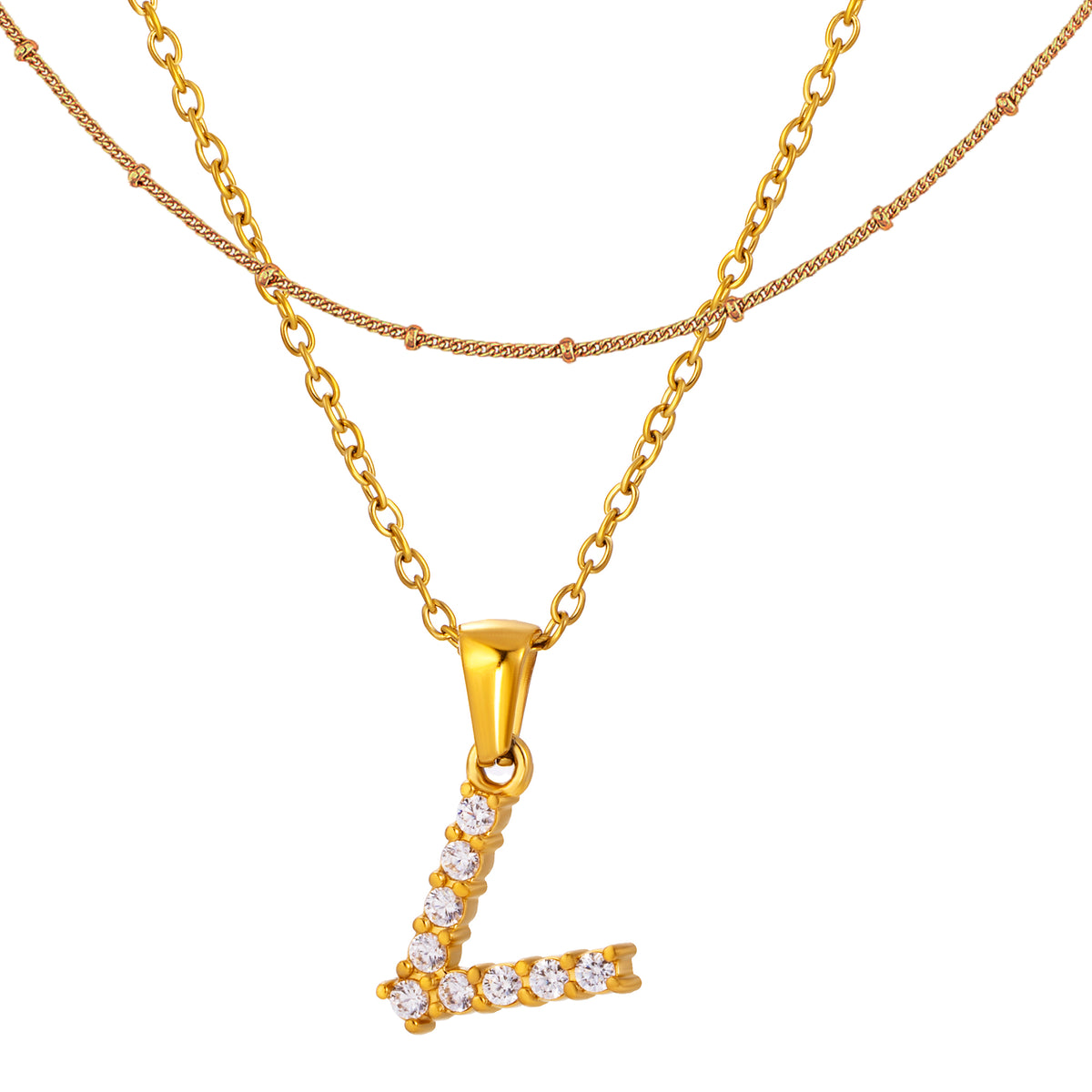 Stainless Steel Initial Necklace for Women, Gold Tone Crystal Letter Pendant, A-Z Alphabet Necklace, Personalized Jewelry Gift