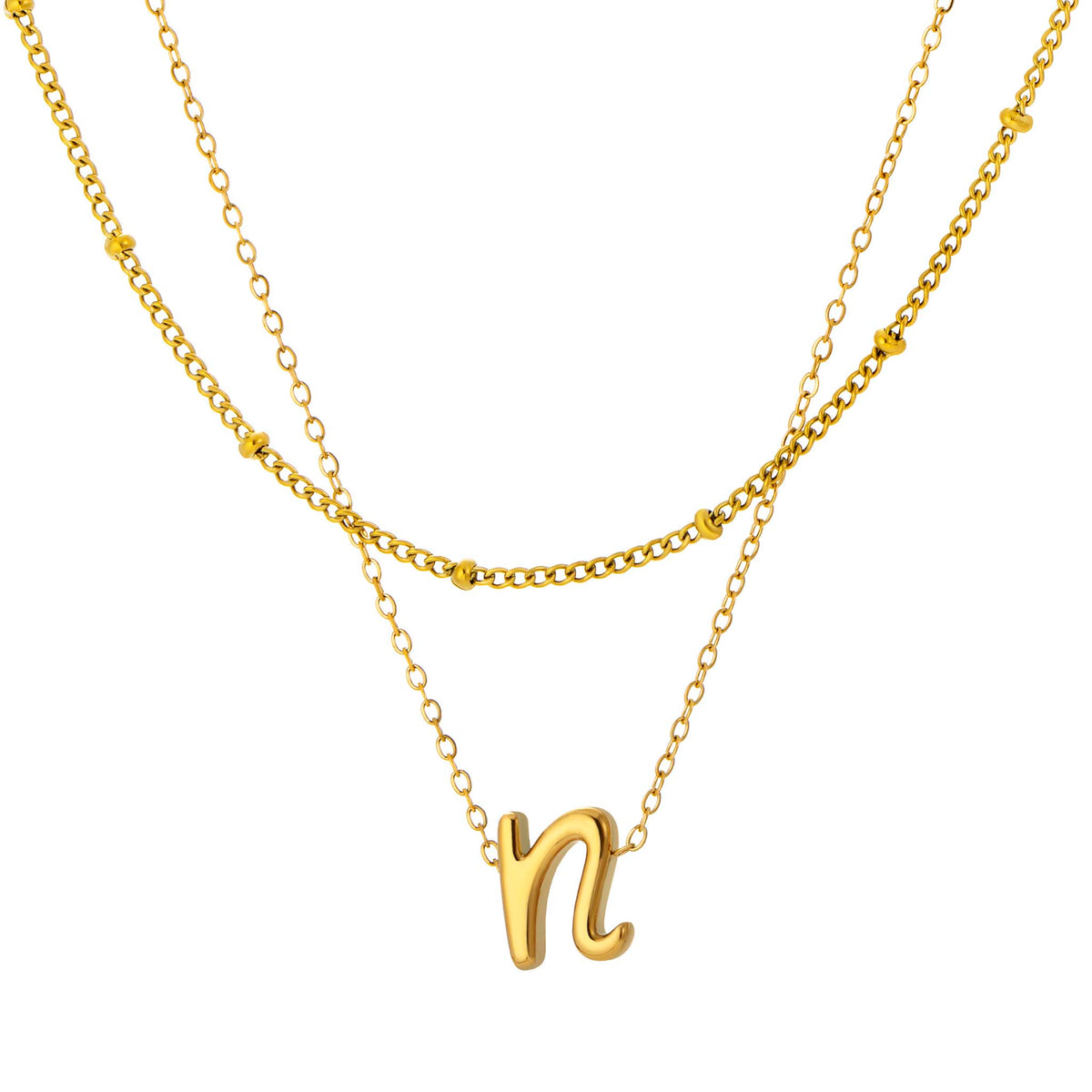Initial Necklace for Women, Layered Beaded Chain Necklace, A to Z Letter Pendant Jewelry for Daily Wear