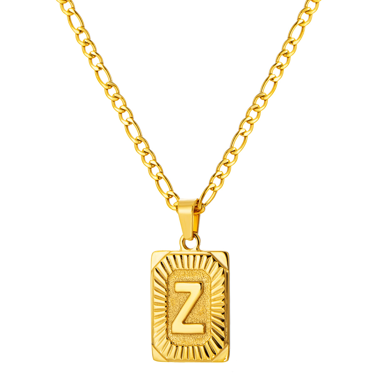 Stainless Steel Initial Necklace for Men and Women, Gold Tone Rectangular Letter Pendant, A to Z Alphabet Jewelry