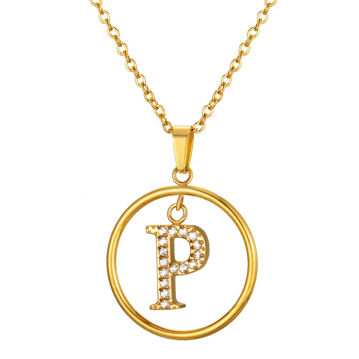 Initial Necklace for Women, Round Frame Letter Pendant, A to Z Alphabet Charm Necklace, Pave Initial Jewelry