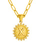 Initial Necklace for Women, Round Coin Letter Pendant, Textured Medallion Charm, Paperclip Chain Jewelry for Daily Wear
