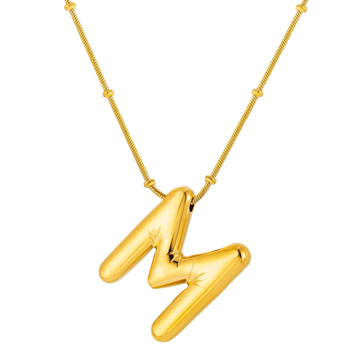 Initial Necklace for Women, Bubble Letter Pendant Necklace, A to Z Alphabet Charm, Beaded Chain Jewelry