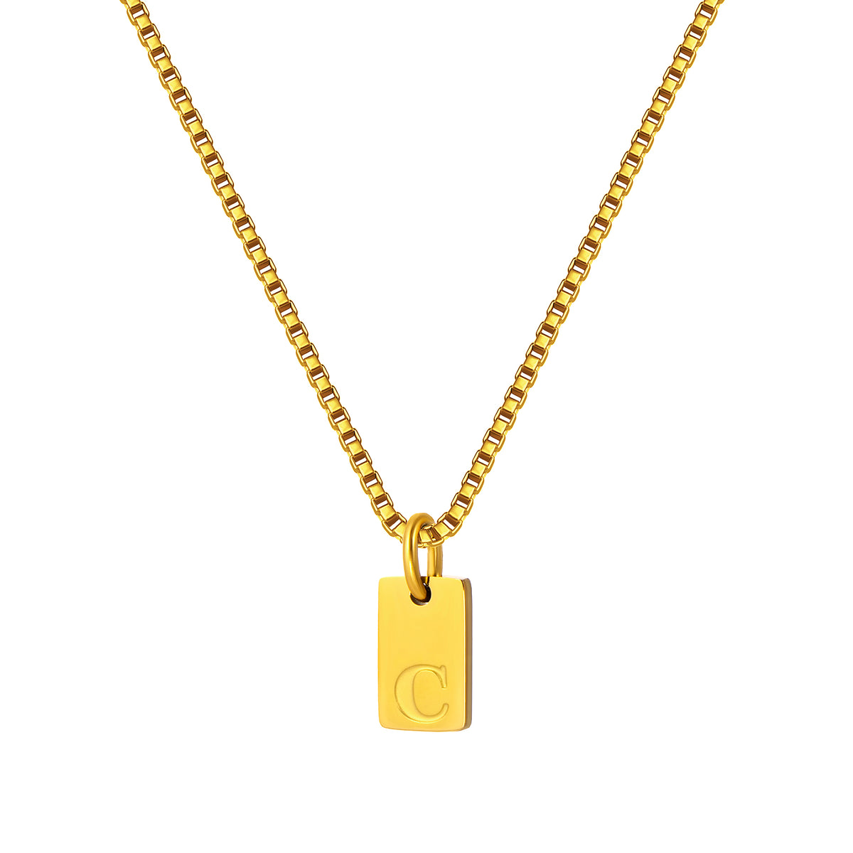 Stainless Steel Initial Necklace for Men and Women, Gold Tone Rectangular Letter Pendant Necklace, A to Z Alphabet Jewelry
